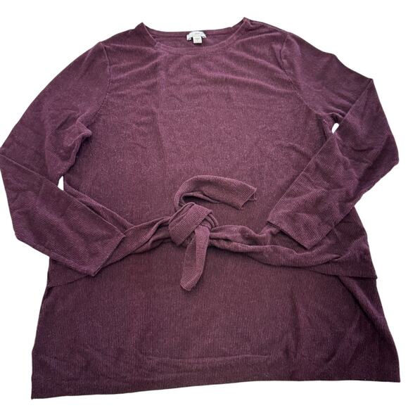 J.Jill Sweater Womens Large Purple Ribbed Knit Tie Front Tunic Cotton Blend - Picture 1 of 8